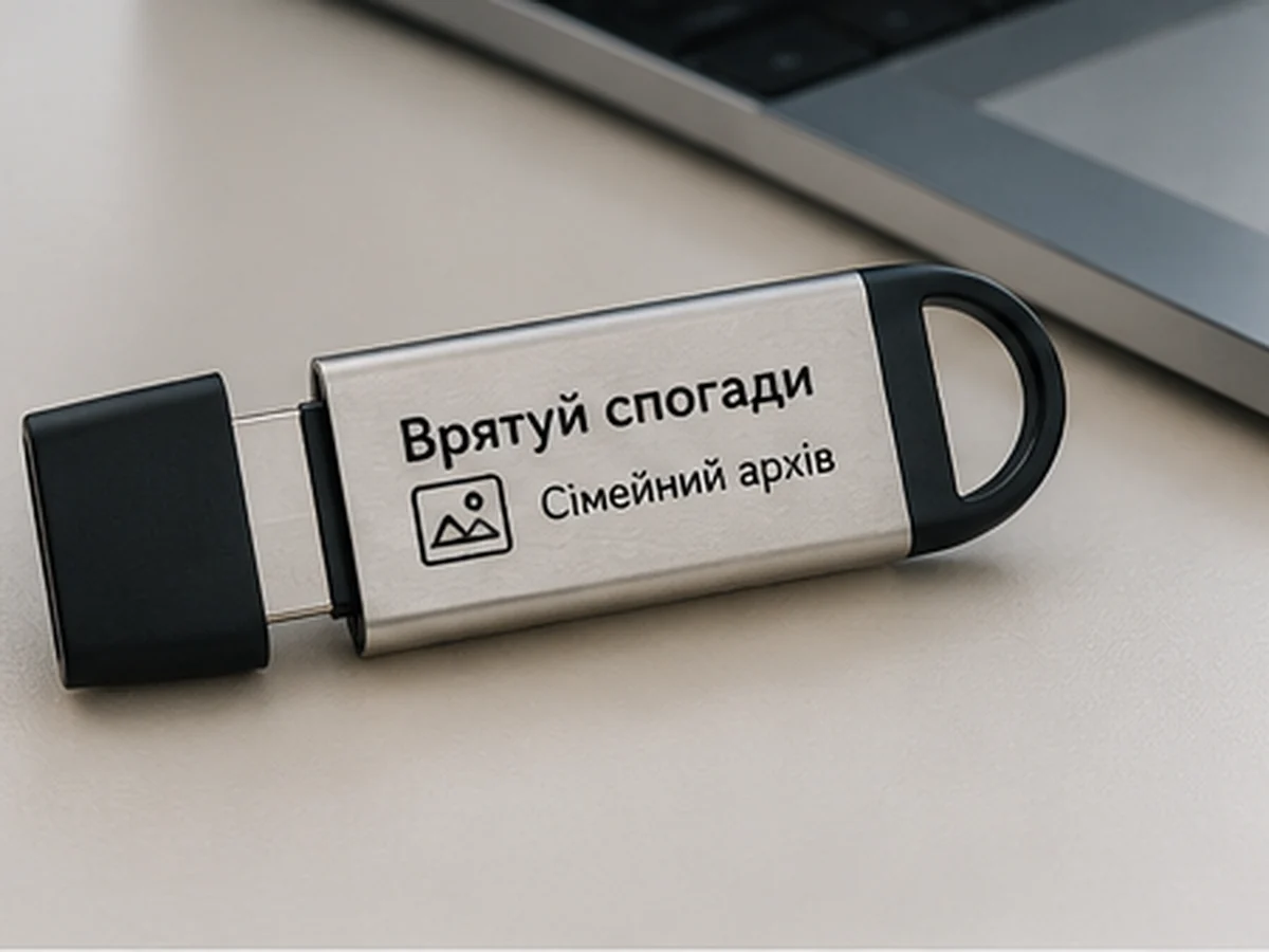 USB-флешка, ноутбук і папки з навчальними матеріалами
